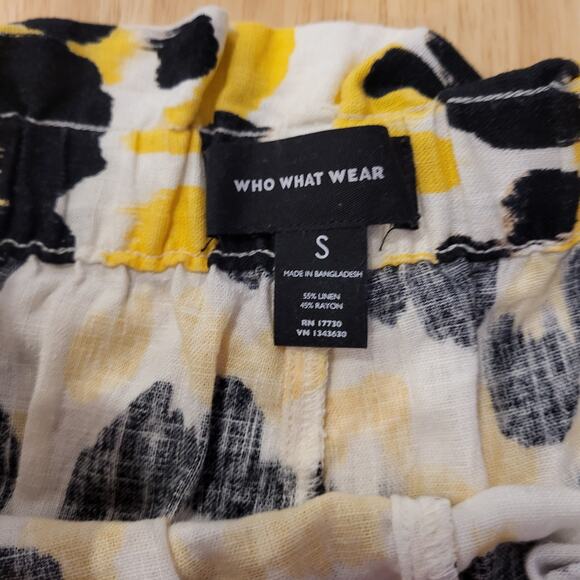 Who What Where Linen Rayon Yellow & Black Abstract Elastic Waist Shorts Small - Picture 5 of 9